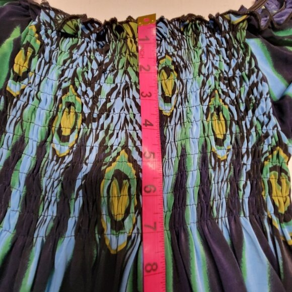 Long Sleeve Maxi Dress Peacok Motif Long Dress - One Size Fits Most- NEW ! - Picture 11 of 12